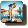 San Diego California Square Fridge Magnet - Kiss Sculptue and Sunset