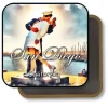San Diego California Square Fridge Magnet - Water Ink Painting of Kiss Sculptue and Bay