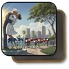 San Diego California Square Fridge Magnet - Kiss Sculptue and Downtown Background