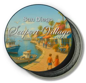 San Diego California Round Fridge Magnet - Happy Life in Seaport Village Painitng 2