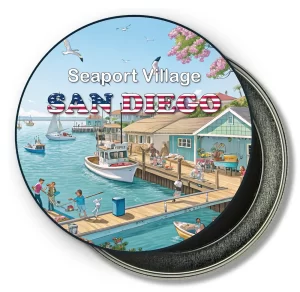 San Diego California Round Fridge Magnet - Happy Life in Seaport Village Picture