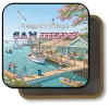 San Diego California Square Fridge Magnet - Happy Life in Seaport Village Picture