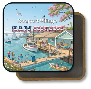 San Diego California Square Fridge Magnet - Happy Life in Seaport Village Picture