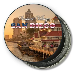 San Diego California Round Fridge Magnet - Sunny Day at Seaport Village Picture