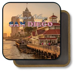 San Diego California Square Fridge Magnet - Sunny Day at Seaport Village Picture