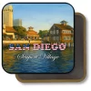San Diego California Square Fridge Magnet - Sunny Day at Seaport Village Painting