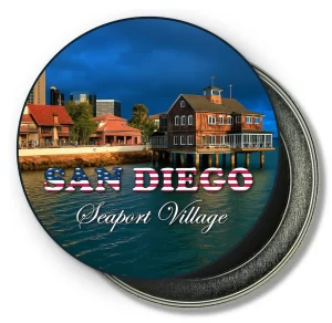 San Diego California Round Fridge Magnet - Sunny Day at Seaport Village Painting