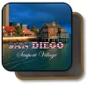 San Diego California Square Fridge Magnet - Sunny Day at Seaport Village Painting