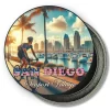 San Diego California Round Fridge Magnet - Sunlit Stroll by the Marina