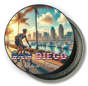 San Diego California Round Fridge Magnet - Sunlit Stroll by the Marina