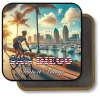 San Diego California Square Fridge Magnet - Sunlit Stroll by the Marina