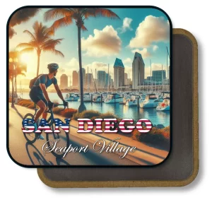 San Diego California Square Fridge Magnet - Sunlit Stroll by the Marina
