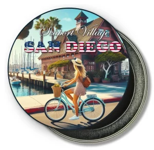 San Diego California Round Fridge Magnet - Sunlit Stroll by the Marina