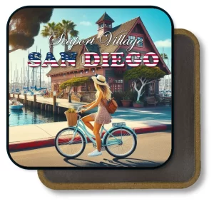 San Diego California Square Fridge Magnet - Sunlit Stroll by the Marina