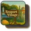 San Diego California Square Fridge Magnet - Seaport Village Welcome, A Coastal Landmark in Vintage Style