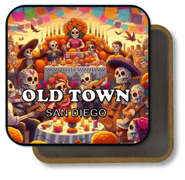 San Diego California Souvenir Magnet - Skeleton Musicians at Festive Gathering