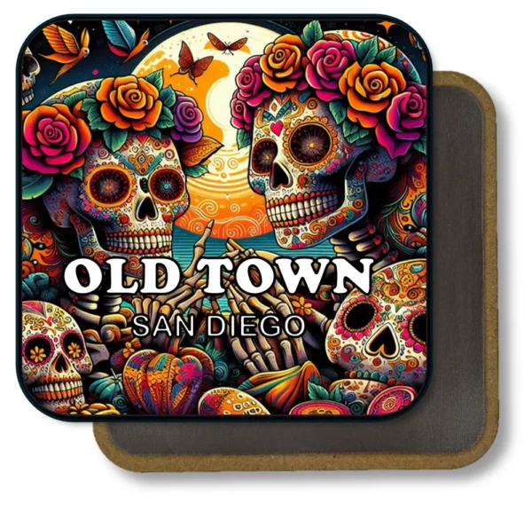 San Diego California Souvenir Magnet - Colorful Skulls with Roses and Moon