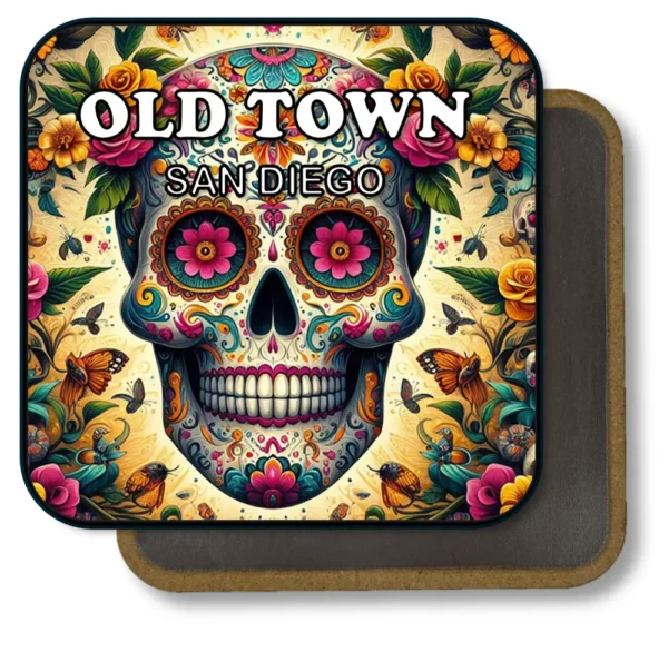 San Diego California Souvenir Magnet - Bright Skull Surrounded by Butterflies