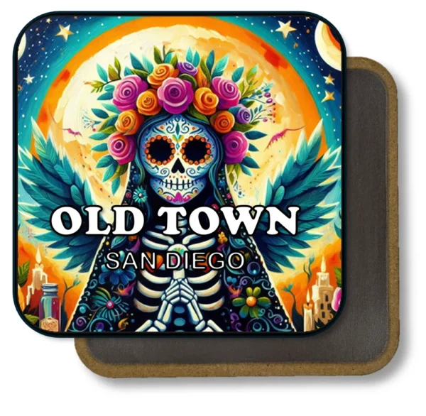 San Diego California Souvenir Magnet - Skeleton Angel with Roses and Moon