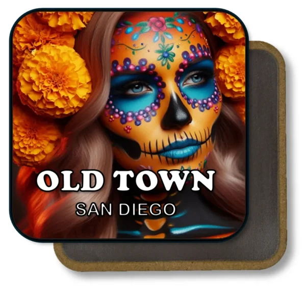 San Diego California Souvenir Magnet - Elegant Woman with Blue Sugar Skull Makeup