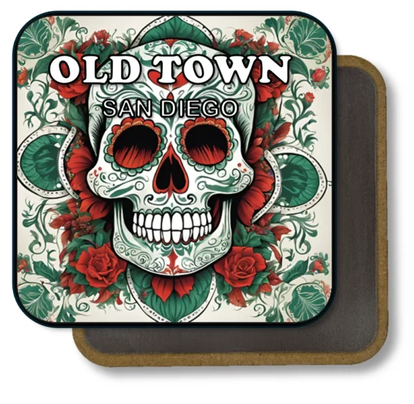 San Diego California Souvenir Magnet - Decorative Skull Surrounded by Red Roses
