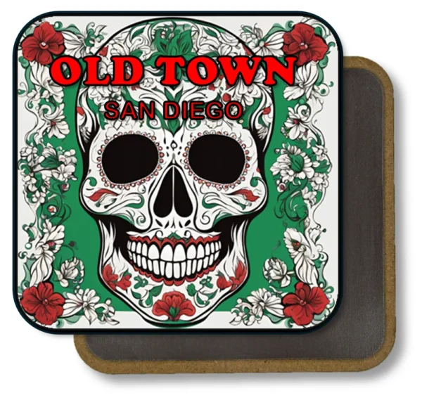 San Diego California Souvenir Magnet - Sugar Skull with Green and Red Design